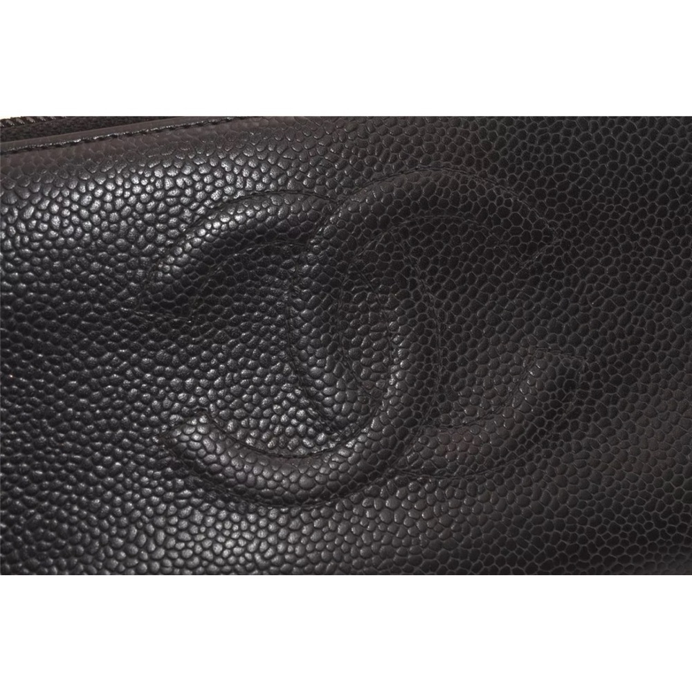 Chanel CC Logo Caviar Leather Long Zip Around Wallet EUC